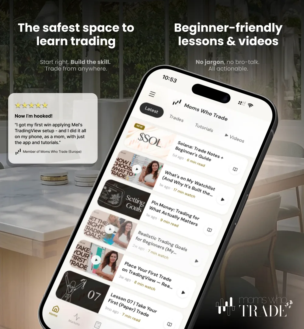 Moms Who Trade app: beginner-friendly lessons and videos